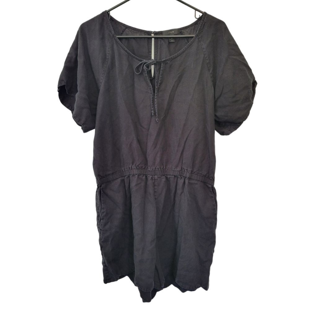 J.Crew Black Scalloped Linen/Tencel Blend Romper Size Medium